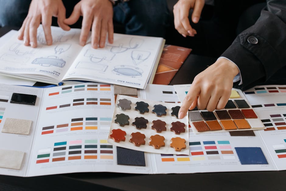 Designers reviewing color swatches and sketches for project planning